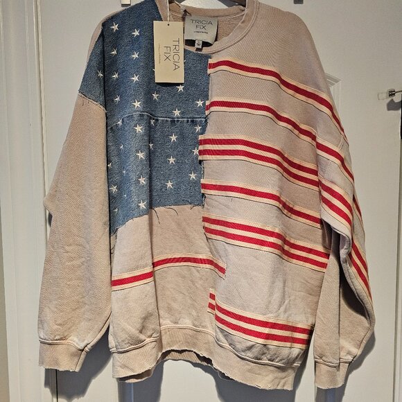 Free People X Tricia Fix Flag Sweatshirt NWT XL MSRP $298 *must have* SOLD OUT - Picture 12 of 14